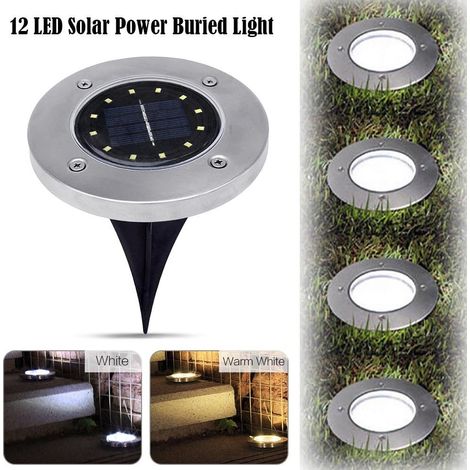 Lot de 4 - Lampes Solaires De Sol - 12 LED Étanche Enterré Lampe Sans Fil Borne Lumineuse Pour Extérieur Cour Jardin Pelouse Paysage Terrasse En Bois (1/5)