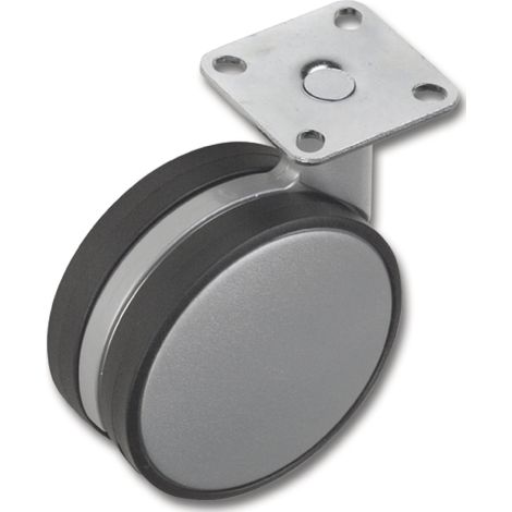 Designrolle Disky 2 ohne Bremse, Zinkdruckguss, Kunststoffdekor RAL 9006 mit Anschraubplatte