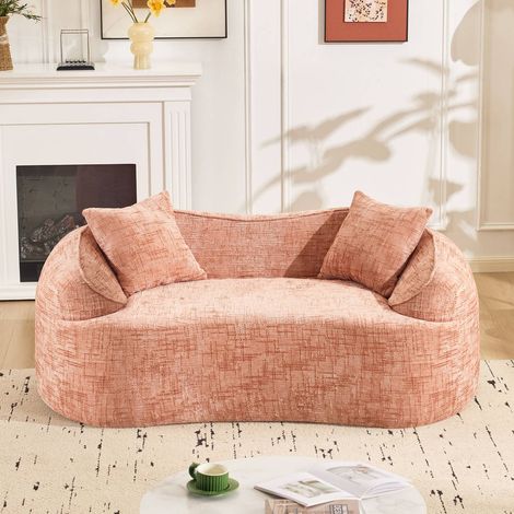 Canapé 2 places rose forme arrondie sans montage avec coussins style compact idéal petits espaces (1/5)