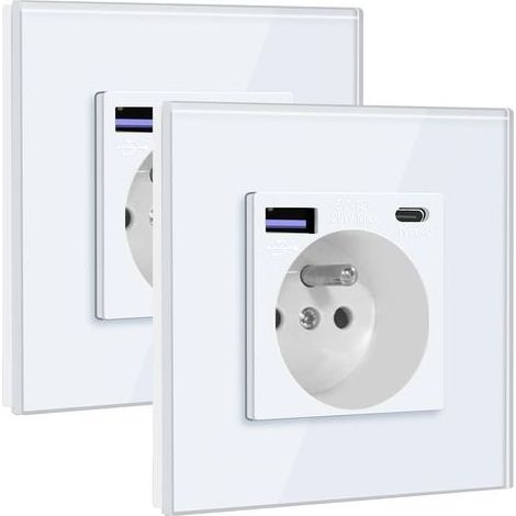 Wandsteckdose – USB-C 20 W – 16 A – Gehärtetes Glas – Für Zuhause, Büro, Hotel – 2 Stück (1/5)