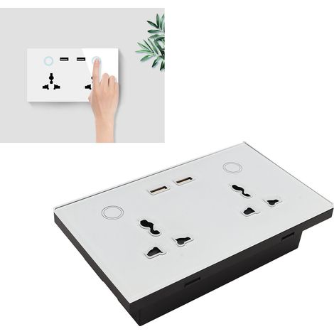 Prise universelle WiFi blanche avec panneau en verre trempé, prise USB intelligente à 2 trous, interrupteur mural, AC110-240V (1/5)
