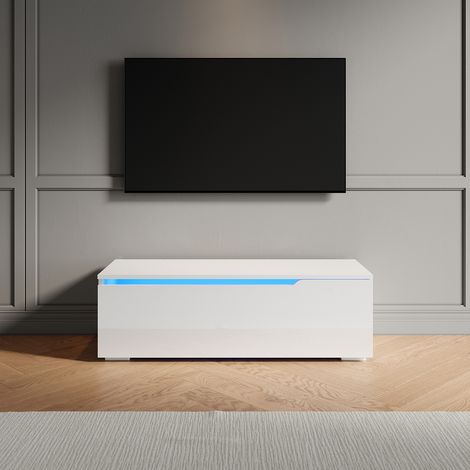 SONNI Hochglanz TV Schrank mit Schublade und LED-Lichtern, Wandmontage/Standmontage, Geeignet für Wohnzimmer und Schlafzimmer, Weiß, 1000 x 350 x 300 mm (1/5)