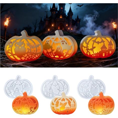 Lot de 4 Moules en Silicone Citrouille Halloween Fantômes/Chauves-Souris - pour Plâtre, Bougies Automne et DIY Décoration (1/5)