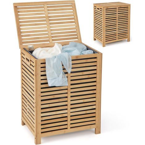 COSTWAY Cesta Porta Biancheria, 80 L, Con coperchio e maniglie, Borsa rimovibile, ampio spazio, Organizer per bagno salone e camera da letto, Naturale (1/5)