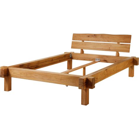 Massivmoebel24 – Lit double 160x200 en chêne sauvage huilé – Bois massif naturel – Style rustique – Fissures et nœuds préservés