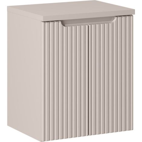 Set da bagno VANO cachemire opaco 50cm: mobile sotto lavabo con ante scanalate verticalmente + piano per lavabo