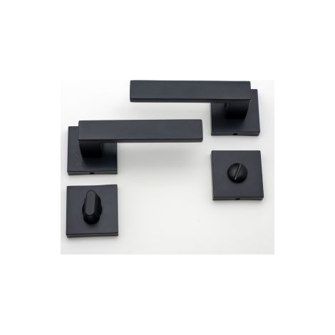 Quincadeco – Poignée de porte d'intérieur noire sur rosace carrée – Aluminium époxy – Pour portes 38 à 44 mm – Trou condamnation – Usage intensif