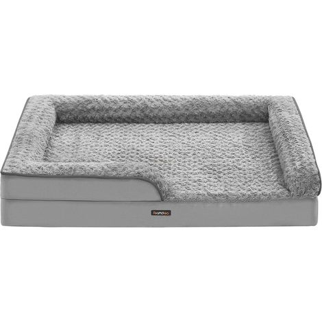 Panier pour chien lit pour animal orthopédique mousse alvéolée bords surélevés rembourrés housse amovible en tissu peluche aux motifs roses 71 x 58 x 16 cm gris