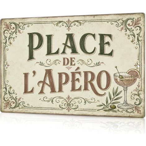 Plaque Aluminium Vintage avec Place de l'apéro, décoration Murale rétro pour Bar Cuisine terrasse Couverte, idée Cadeau pour hôte et Ambiance bistrot Convivial, 30 x 20 x 0,09 cm (1/5)