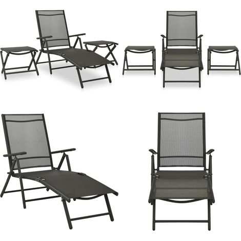 Salon de jardin 3 pcs textilène et aluminium noir - Ensemble Salon De Jardin - Mobilier De Jardin - Salon Extérieur - Chaises Pliables - Table Basse Pliable - Home & Living (1/5)
