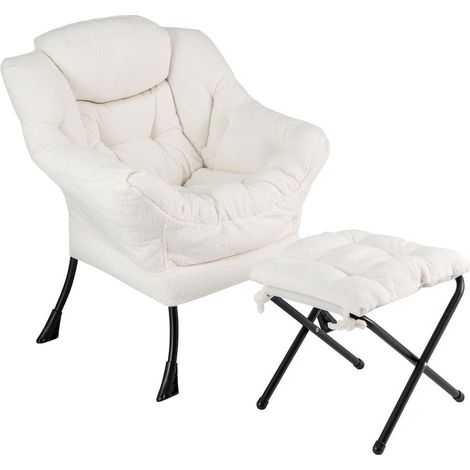 Confort Absolu Fauteuil de Salon avec Repose-Pieds Pliable Coussin Tête Tissu Sherpa Beige Poche Latérale (1/5)