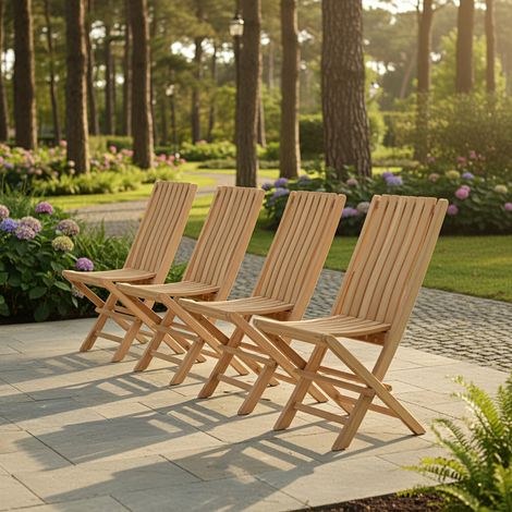 Chaises de jardin pliantes en teck massif karimun (Lot de 4) (1/5)