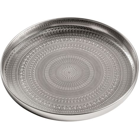 Metall Kerzentablett Silber rund im Orient Design - 34 cm - Tablett orientalisch für Kerzen Wohnzimmer Tisch Deko Geschenk