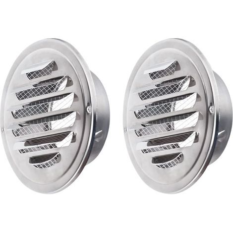 2 piezas de rejilla de ventilación de acero inoxidable de 100 mm con tornillos y anclajes, resistente a la intemperie, con lamas, mosquitera y hebilla, rejilla de escape de aire redonda atornillable y (1/5)
