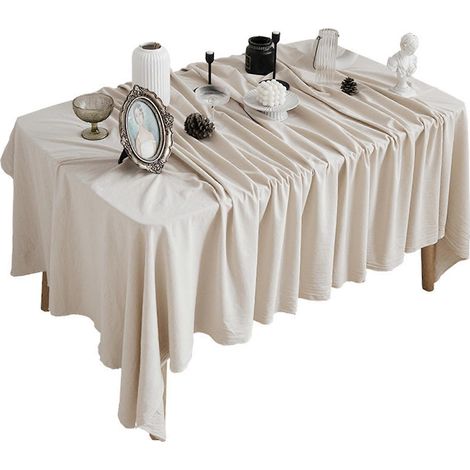 Nappe rectangulaire en coton et lin naturel, résistante aux taches et facile à nettoyer, beige, idéale pour les repas à la maison et les fêtes. (1/5)
