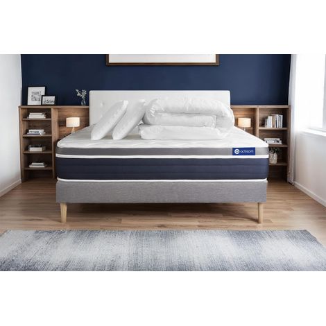 Pacchetto letto completo - Materasso 160x200cm + Box spring con doghe (in kit) + 2 cuscini + Piumino - Actiflex Confort