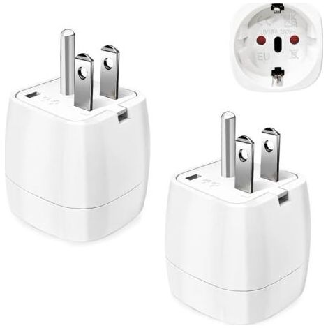 2 Pièces Adaptateur Prise USA, Adaptateur Voyage Accessoires, FR 2 Broches vers US 3 Broches Adaptateur Prise Canada, Mexique, Thaïlande Type B (Blanc) (1/5)