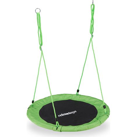 Relaxdays Round Nest Swing for Children & Adults, Adjustable, Ø 90 cm, Spider Web Seat, For up to 100 kg, Green