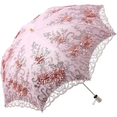 Parasol pliable en dentelle, protection solaire UV, imperméable et résistant à la pluie, adapté au soleil et à la pluie, compact et léger pour les voyages, couleur rose.-AquaForge (1/5)