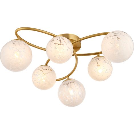 Plafonnier Maye Endon laiton satiné 6xG9 verre blanc (1/5)