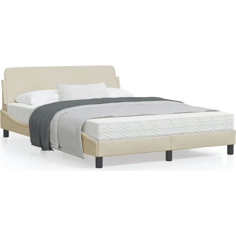 Cadre de lit avec tête de lit Crème 140x190 Tissu (1/5)