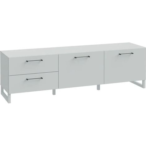 Meuble TV 165 cm décor gris clair mat et poignées métal noir - ASTORIA (1/5)