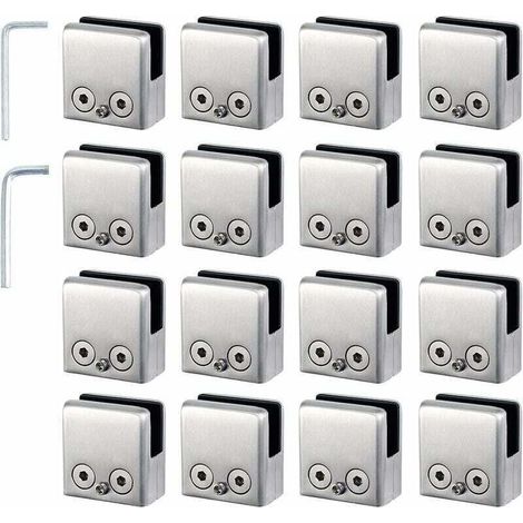 16 Stück Glasklemmen 8-10 mm Glashalterung aus Edelstahl, Klemmen zum Stoppen von 8-10 mm quadratischem Glas für Treppengeländer (1/5)
