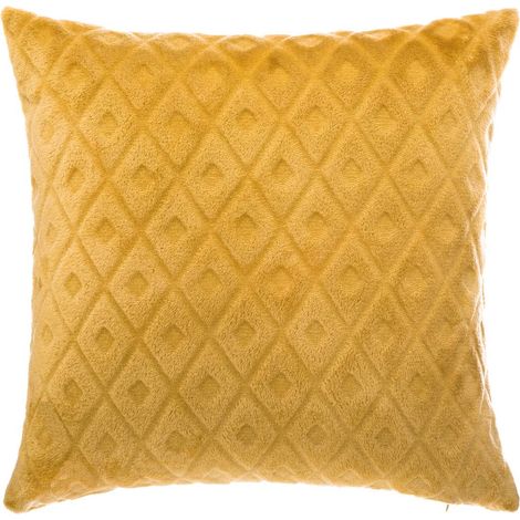 Atmosphera – Coussin déhoussable ocre 40 x 40 cm – Motif en relief – 100% polyester – Lavable en machine à 30° pour entretien facile