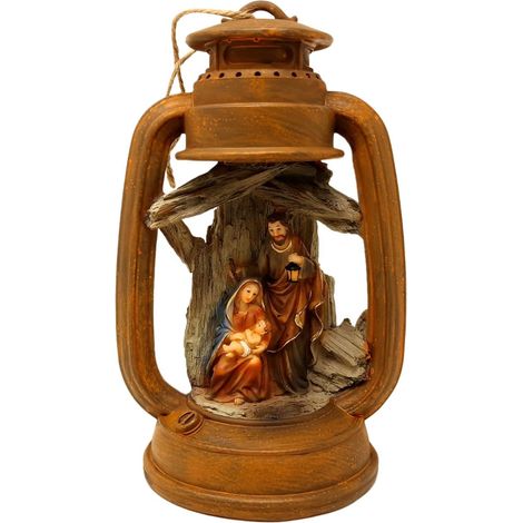 Lanterna con Natività in Resina 11x11x21 cm con Luce 12115 (1/5)