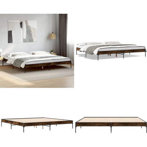 Bettgestell Räuchereiche 200x200 cm Holzwerkstoff und Metall - Holzbettfassungen - Doppelbett - Massivholzbette - Betträume - Boxspringrahmen - Home & Living (1/5)