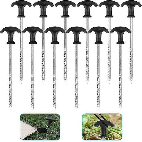 12 Stück Zeltnägel aus Eisen, 21 cm lang, Bodennägel, Campingschrauben, Metallhaken für Zelte im Freien, Befestigungsnägel für Zelte, Sonnenschirme, Wald- und Grasgeländer (1/5)
