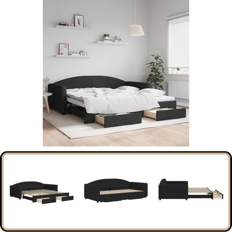 vidaXL Tagesbett Ausziehbar mit Schubladen Schwarz 100x200 cm Stoff