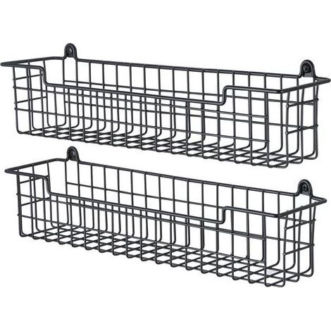 Étagère à épices - Support de rangement pour porte d'armoire - Fixation murale - Noir - Lot de 2 (1/5)