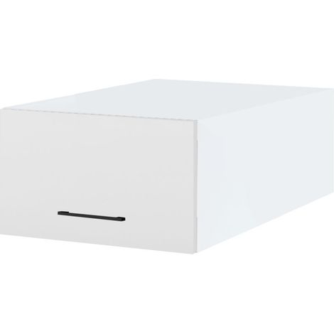 Meuble haut grande profondeur de cuisine Lovia Blanc Mat 1 porte relevable L 60 cm - Porte avec poignée apparente White (1/3)