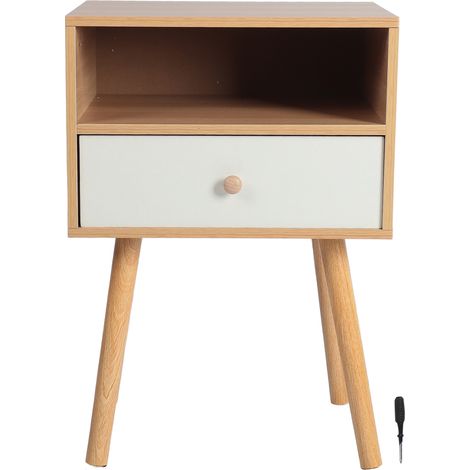 Table de chevet Design minimaliste Moderne Double étage Pieds surélevés Bois avec tiroir Chambre 59x40x30cm (1/5)