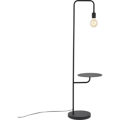 QAZQA Modern Floor Lamp Black with Round Table - Ostrich