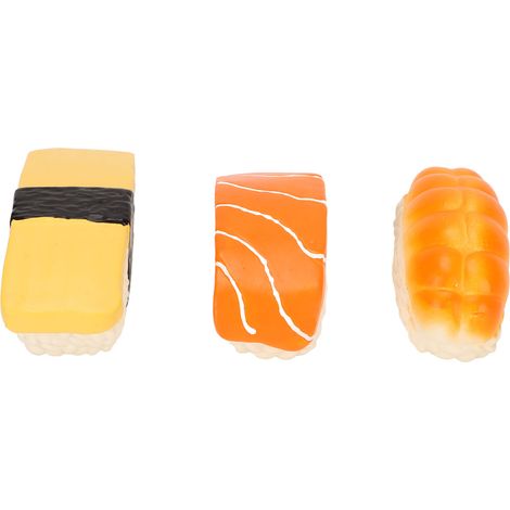 Set aus 3 Sushi-förmigen Hundespielzeugen aus weichem Latex mit Quietschfunktion, für kleine und mittelgroße Hunde. (1/5)