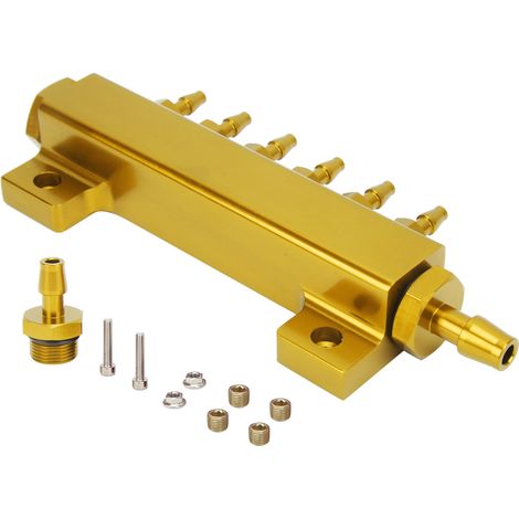 Kit collecteur d'admission à 6 ports avec bloc de dépression, connecteurs NPT 1/8" et 1/2", entrée/sortie NPT, universel pour voitures, camions et turbos, couleur or. (1/5)