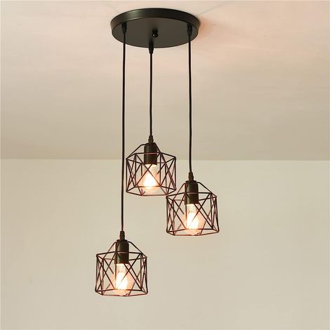 Lampada a sospensione industriale a 3 luci con cavo regolabile da 120 cm E27 plafoniere da semi-incasso nere utilizzate in cucine, ristoranti, camere da letto, scale (lampadina non inclusa) (1/6)