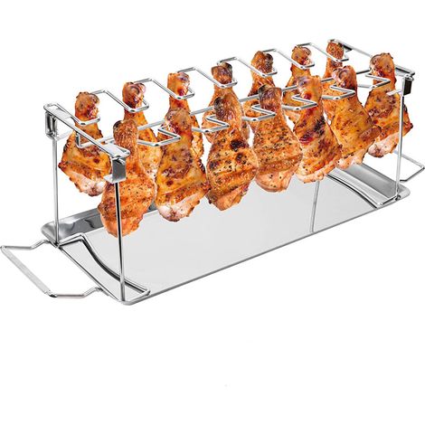 Hähnchenschenkel- und -flügelhalter, Edelstahl-Metallgrill mit Tablett, für Smoker oder Ofen geeignet, spülmaschinenfest, antihaftbeschichtet, ideal für Grillabende, Picknicks (1/4)