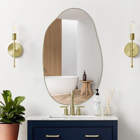 Miroir Mural irrégulier, Miroir Moderne asymétrique, Miroir Unique de Forme Bizarre, Miroir Organique doré pour Salon, Salle de Bain, Chambre à Coucher, entrée, 85,1 x 52,1 cm (1/5)