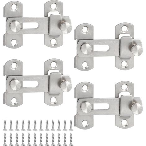 Verrou de Porte Coulissante,4 Pièces Serrures de Grange Coulissante avec Vis,Loquet Porte en Acier Inoxydable pour Grange,Jardin,Garage (1/5)
