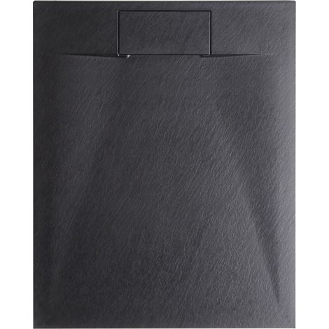 Plato de ducha minimalista con desagüe SMC efecto piedra natural 80 x 100 x 3 cm negro Azzurro
