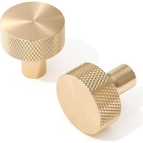 Lot de 10 boutons d'armoire dorés à tête ronde moletée vintage de 31 mm, poignées de porte en aluminium, quincaillerie pour tiroir de commode, placard de cuisine, armoire (1/4)