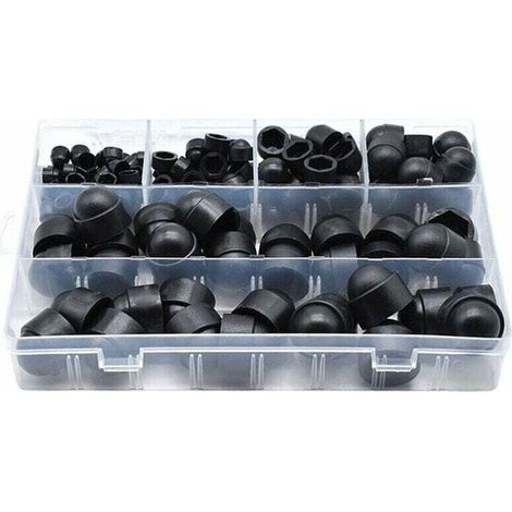 145 pièces PE couvre-boulons Kits d'assortiment d'écrous à capuchon à vis Insérer des capuchons de contre-écrou pour vis Boulons 6 tailles disponibles avec bote de rangement,Le noir (1/4)