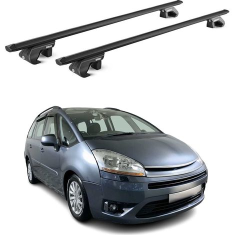 OMAC Dachträger Aluminium TÜV geprüft für Citroen C4 Picasso / Grand Picasso 2006-2013 5 tür – Für Standard Dachreling – T Nut – Max 90 kg – 2 Schlösser Schwarz (1/5)
