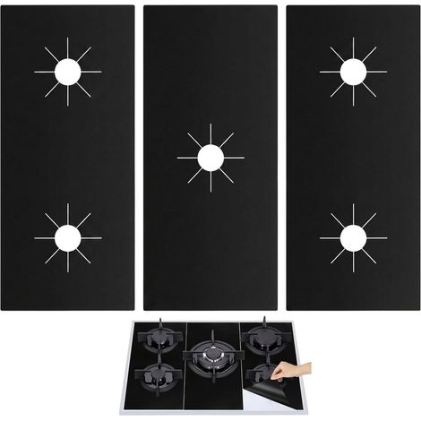 3 Pièces Protections de Cuisinière à Gaz Anti-Adhésives 53x27cm,5 Trous,Résistantes à la Chaleur et Lavables,Housses de Protection Anti-Saleté pour Nettoyage Rapide de la Cuisinière (1/5)