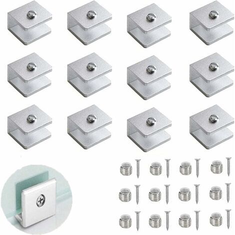 12 Pièces Pince à Verre, Support de Cloison En Verre Réglable, Verre 6 à 8 mm Support Tablette Murale, Aluminium Supports D'étagère, Pour Salle d'eau, Balcon (avec Vis)