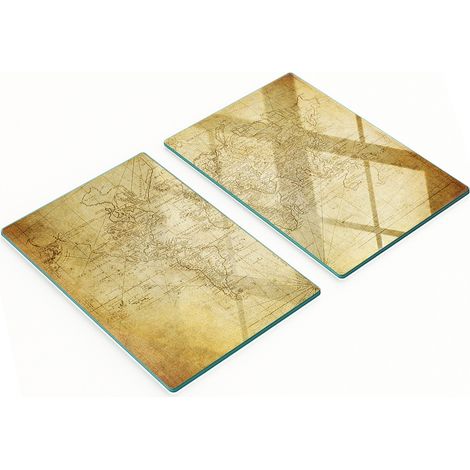 Juego de dos tablas de cocina de cristal con mapa del Viejo Mundo, 2x40x52 cm. (1/5)