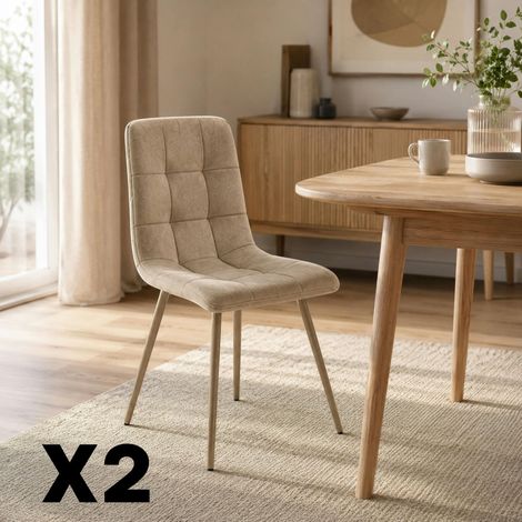 Chaise en tissu taupe motif damier (lot de 2) LORA (1/5)